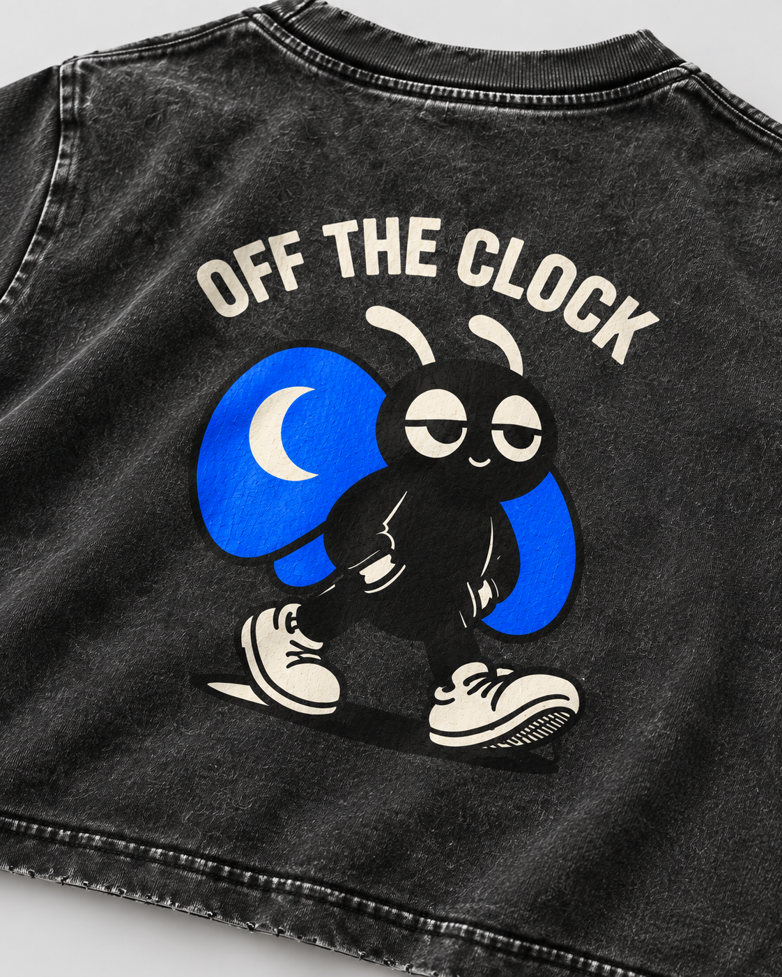 OFFHOUR MILO Crop Top — OFF THE CLOCK print detail