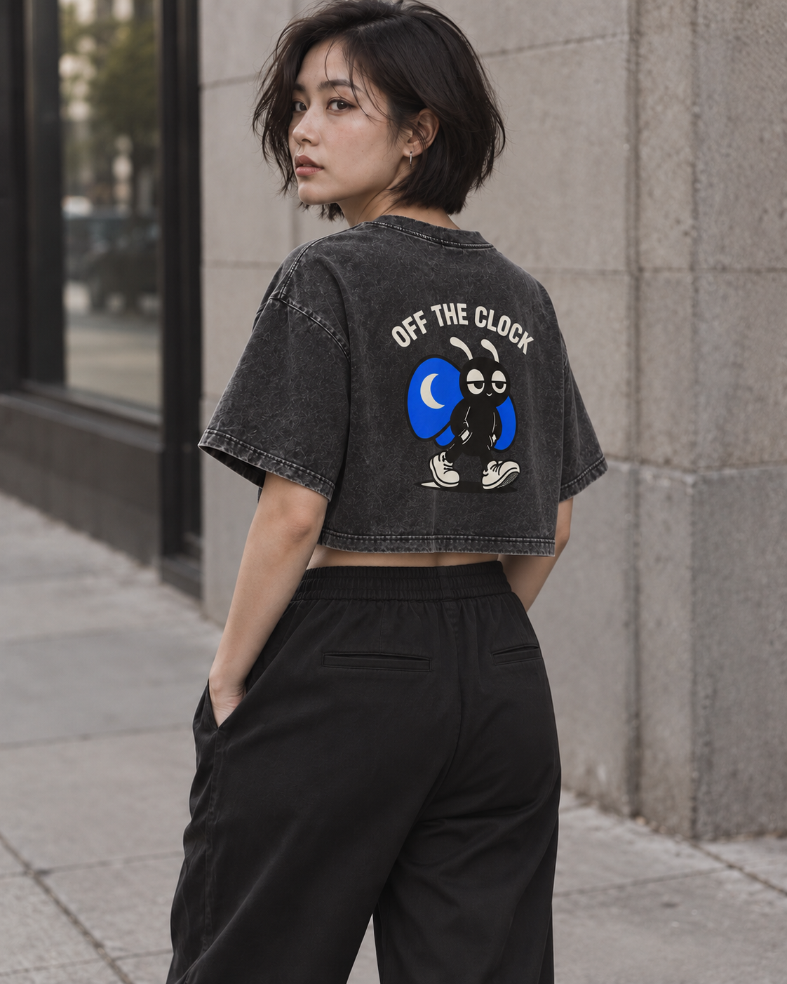 OFFHOUR MILO Crop Top — back on female model in street