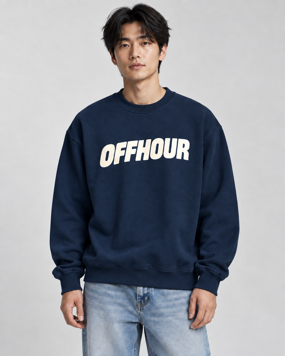 OFFHOUR Navy Crew — studio model concept preview